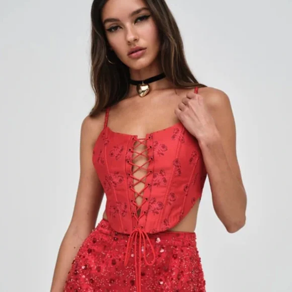 NWT For Love & Lemons Lilian corset top red Small & medium - Picture 1 of 7